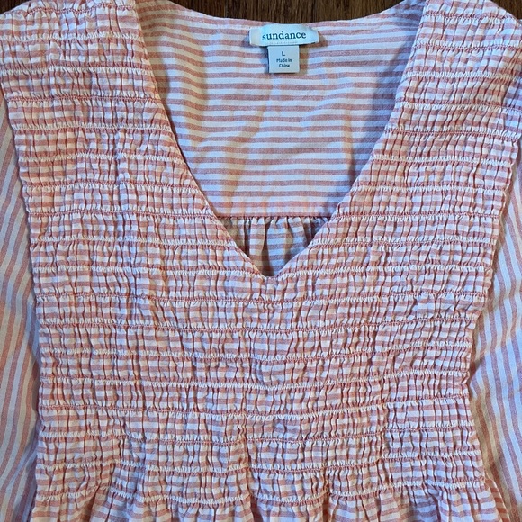 Sundance smocked front striped blouse - Picture 2 of 7